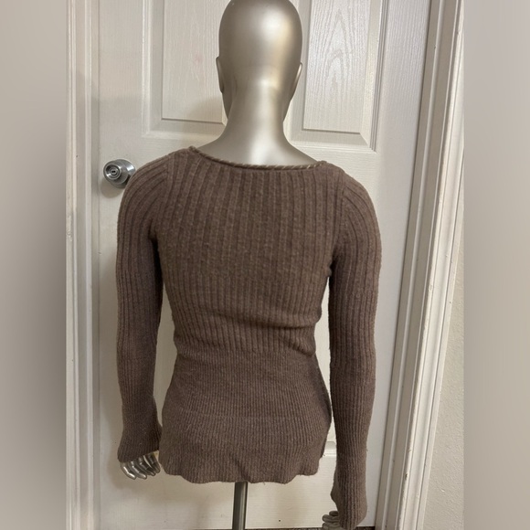 Y2K Free People Ribbed Henley Sweater Brown Size S wool blend - Picture 4 of 9